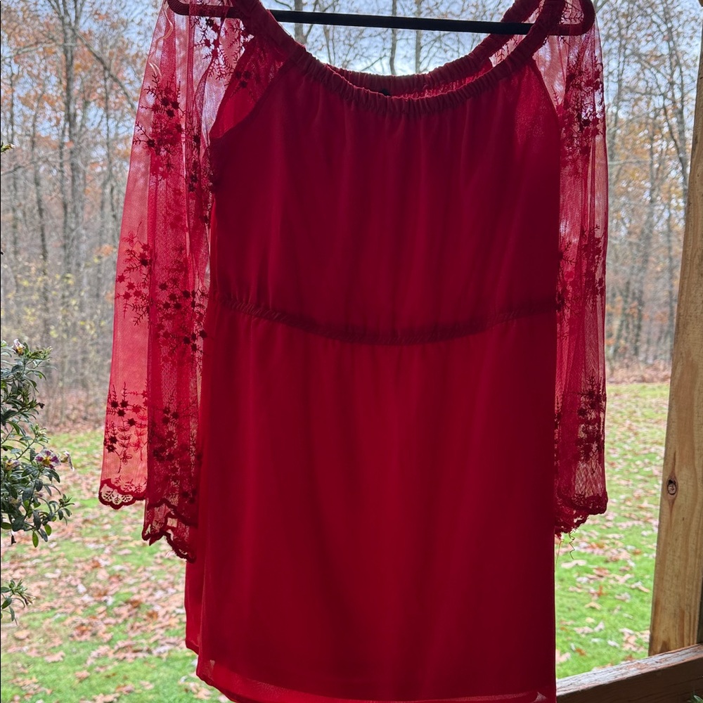 Feathers Red Lace Mini Dress